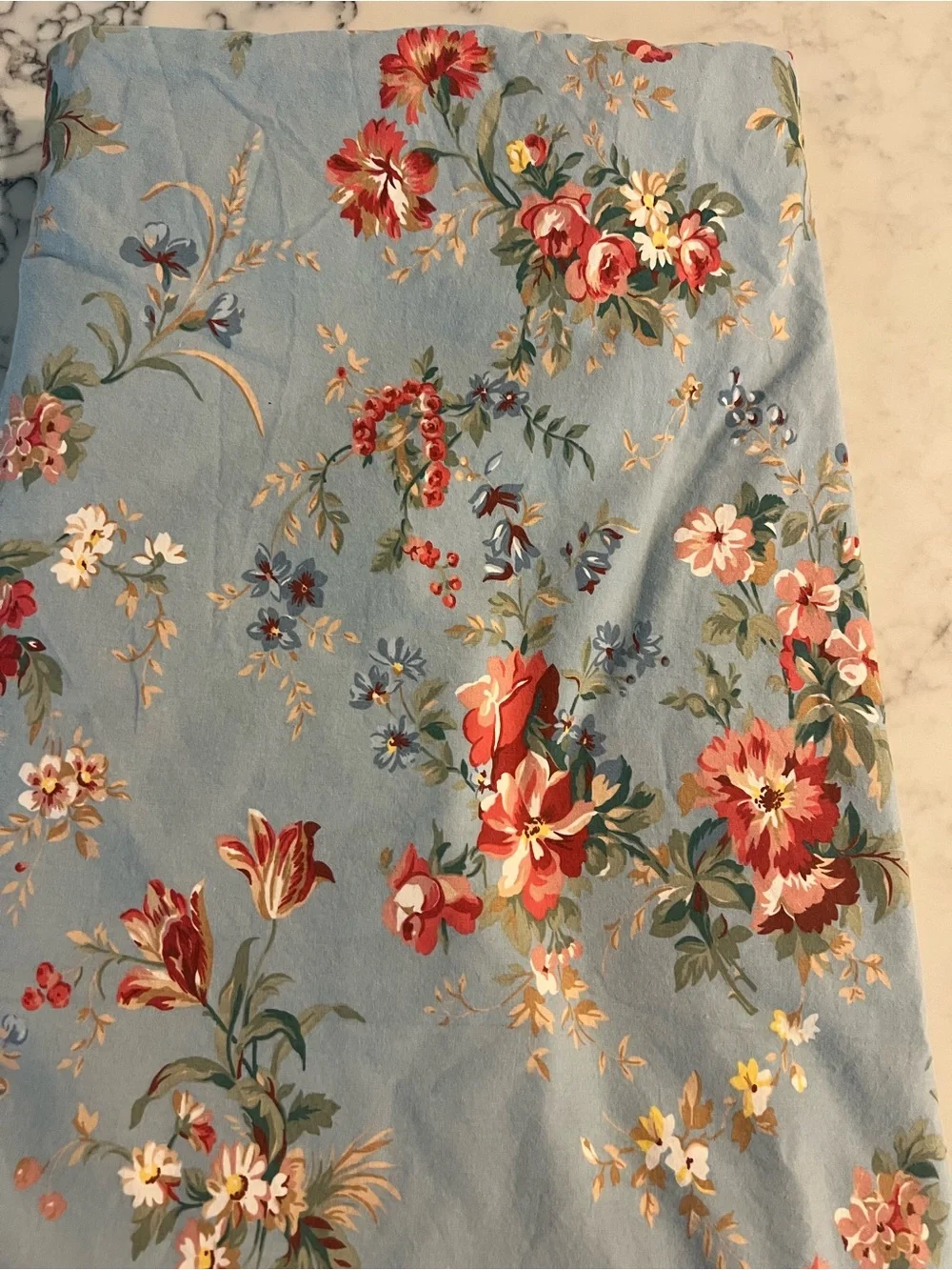 Ralph Lauren Yvette Queen Blue Multicolored Floral Ruffled Flat Sheet USA Made